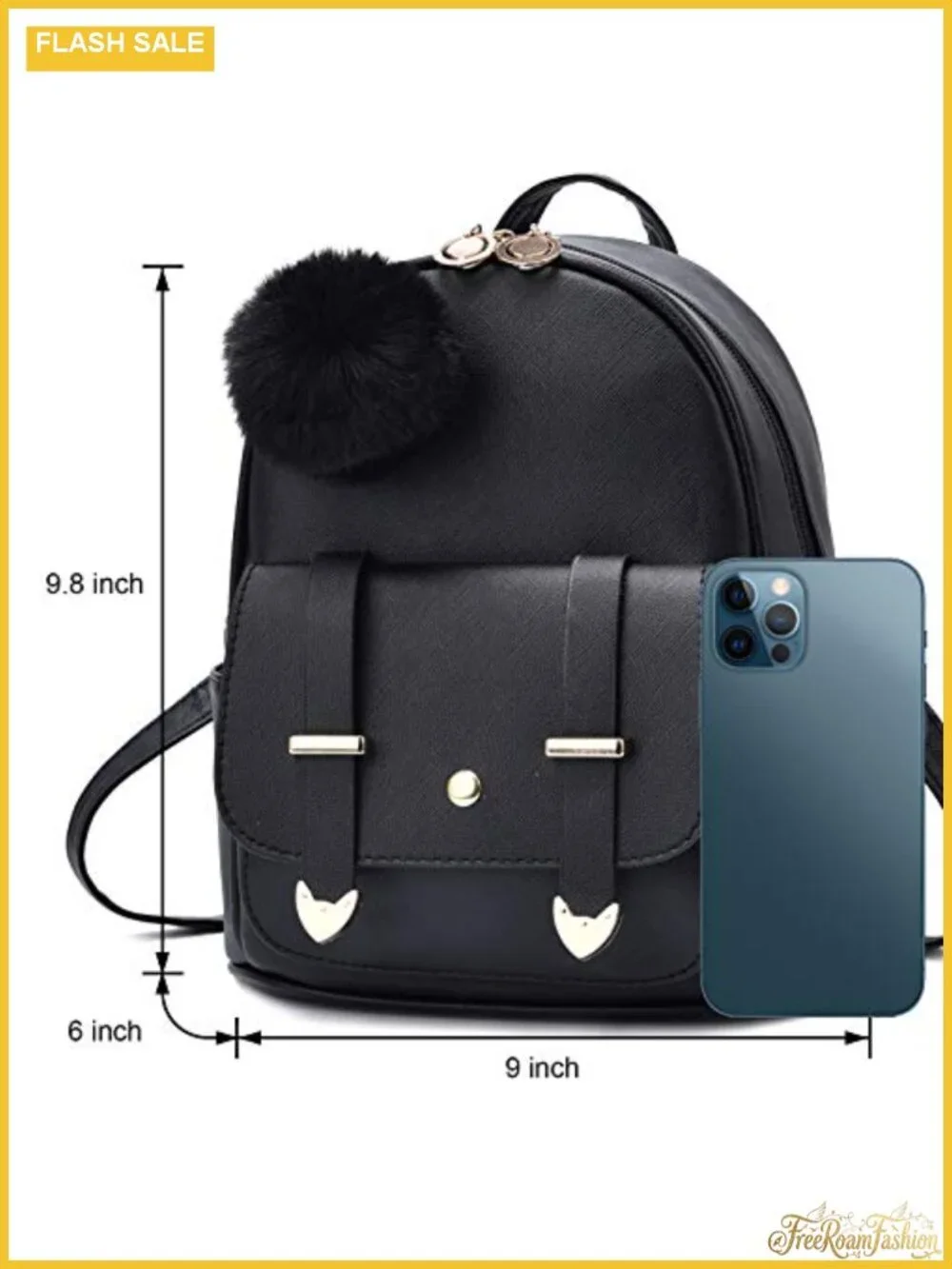 Mini PU Leather Backpack Purse with Pompom Cute Shoulder Bag for Women Girls